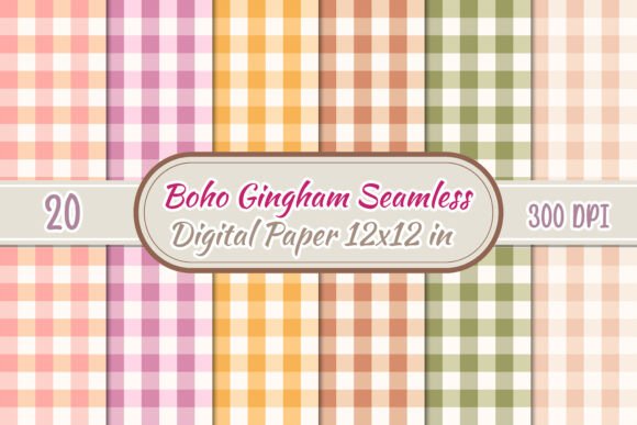 20 Boho Gingham Seamless Patterns Png