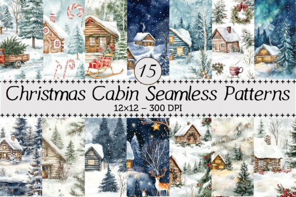 Christmas Cabin Seamless Patterns