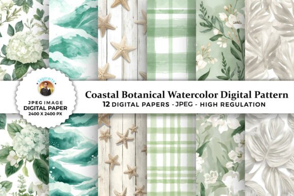 Coastal Botanical Digital Patterns for Creative Projects