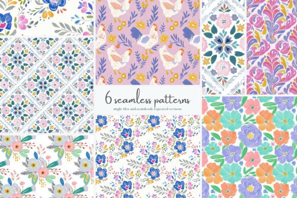 Colorful Floral Seamless Patterns Bundle