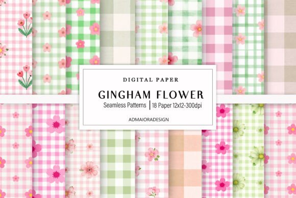 Gingham Flower Seamless Patterns
