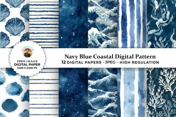 Navy Blue Coastal Digital Patterns