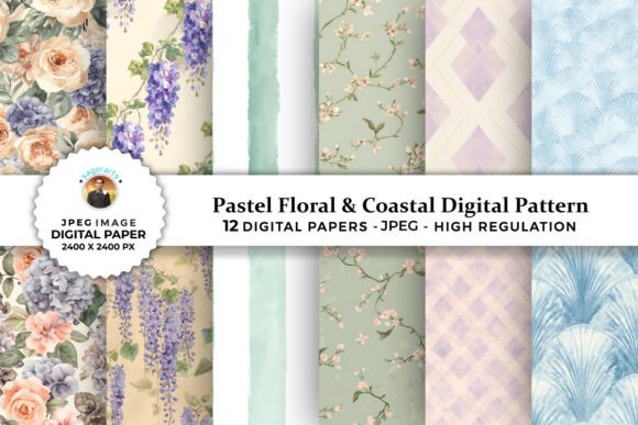 Pastel Floral Coastal Digital Patterns: A Versatile Choice for Creative Projects