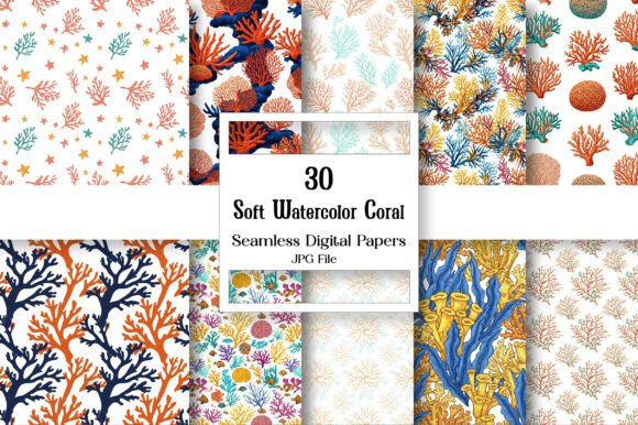 Soft Watercolor Coral Seamless Patterns