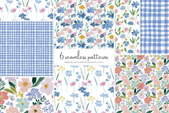 Spring Meadow Floral Seamless Patterns for Creative Projects