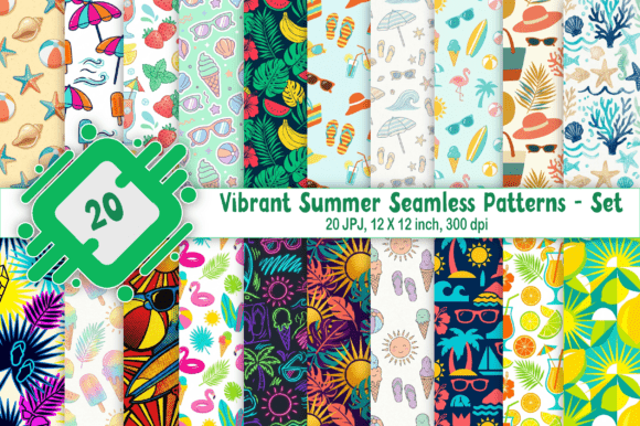 Vibrant Summer Seamless Patterns Set: A Burst of Color for Creative Projects