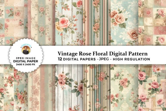 Vintage Rose Floral Digital Patterns for Creative Projects
