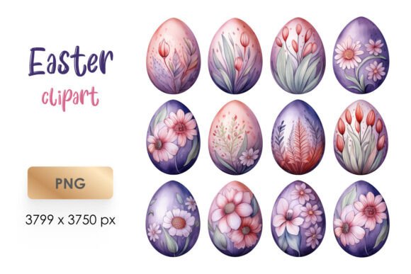 Watercolor Floral Easter Eggs Clipart